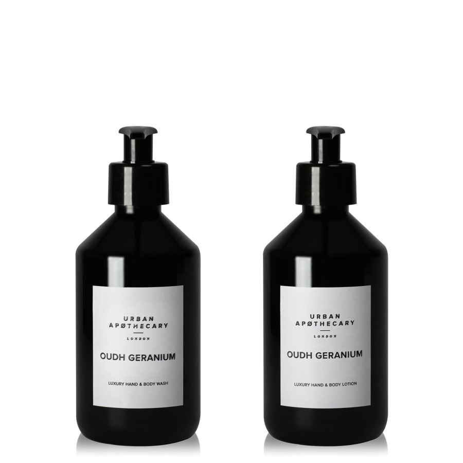 Beauty Urban Apothecary London | Oudh Geranium Luxury Hand & Body Wash + Hand & Body Lotion