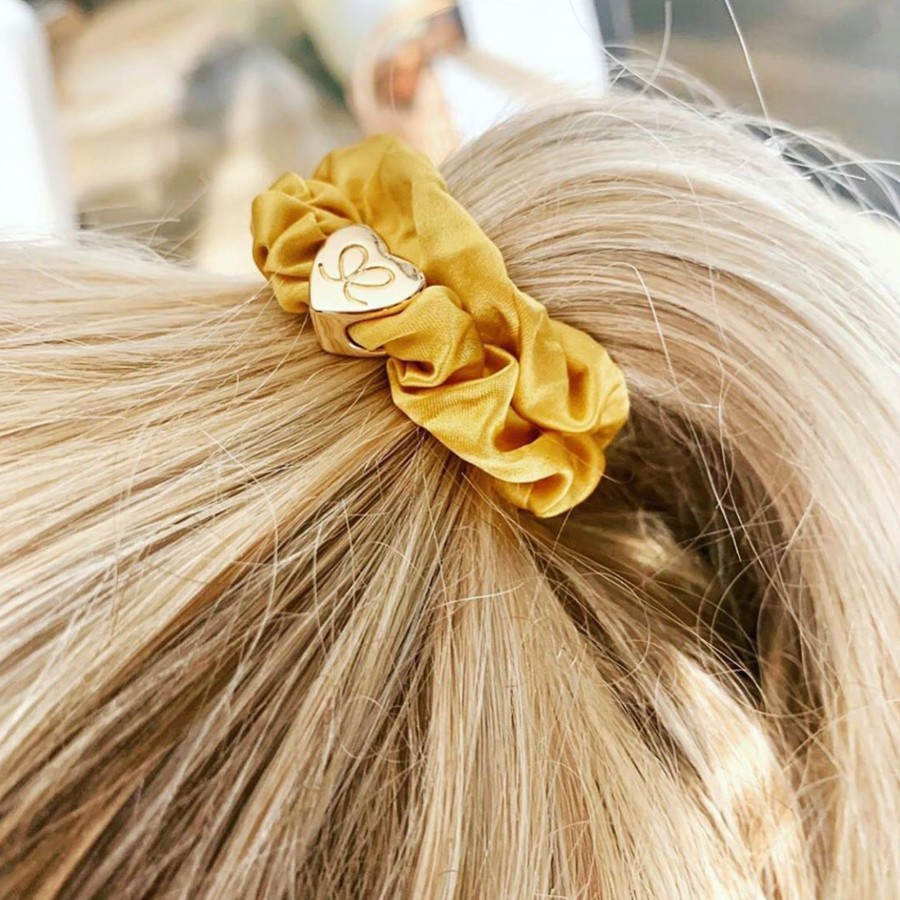 Accessories by Eloise | Silk Scrunchie Gold Heart-Mustard