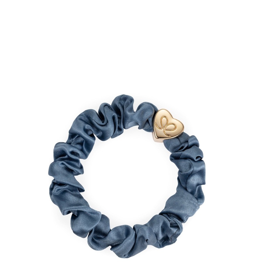 Accessories by Eloise | Silk Scrunchie Gold Heart-Faded Denim