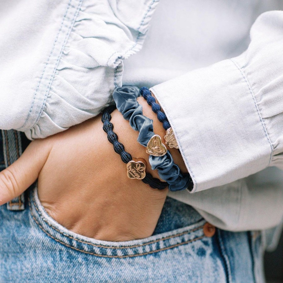 Accessories by Eloise | Silk Scrunchie Gold Heart-Faded Denim